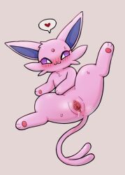 :3 anus ass blush bodily_fluids eeveelution espeon female feral feral_only gaping gaping_pussy generation_2_pokemon genital_fluids genitals hi_res looking_at_viewer nintendo park_horang pink_body pokemon pokemon_(species) purple_eyes pussy pussy_juice smile solo tail