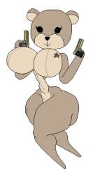 1girl 1girls :> barefoot big_breasts breasts call_of_duty character_request completely_nude completely_nude_female dual_wielding female female_only full_body gun keelgabeytheart naked naked_female nude nude_female pistol solo solo_female teddy_bear teddy_bear_(species)