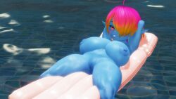 3d adelia_(changbae) blue_body blue_skin gigantic_breasts goblin goblin_female huge_ass huge_breasts shortstack skyrim swimming_pool the_elder_scrolls