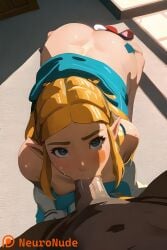 ai_generated blonde_hair blowjob blush blushing dark-skinned_male dark_skin deepthroat elf_ears fellatio light-skinned_female light_skin looking_at_viewer neuronude on_knees pov princess_zelda seductive short_hair stable_diffusion tagme the_legend_of_zelda yellow_hair zelda_(breath_of_the_wild)