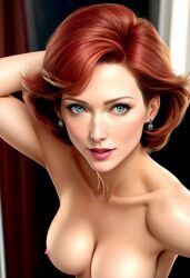 ai_generated blue_eyes breasts brown_hair earrings konami meryl_silverburgh metal_gear_solid naked naked_female nipples short_hair solo solo_female