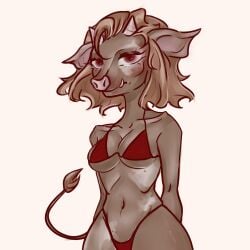 breasts brown_hair brown_skin furry hog horny red_eyes swimsuit