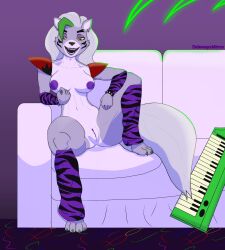 anthro beckoning bracelet breasts canid canine canis clothed clothing female five_nights_at_freddy's five_nights_at_freddy's:_security_breach furniture genitals gesture hi_res jewelry looking_at_viewer makeup mammal nipples partially_clothed purple_nipples pussy roxanne_wolf_(fnaf) scottgames sidewaysmirror sitting sofa solo solo_focus spiked_bracelet spikes steel_wool_studios wolf