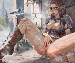 1girls ahe_gao ai_generated anus baldur's_gate baldur's_gate_3 cum cum_in_pussy dungeons_and_dragons fantasy female female_only fingering lae'zel legs_apart masturbation medium_breasts solo solo_female stable_diffusion video_games zux_edits