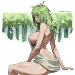 1girls ass branch_horns breasts ceres_fauna female green_hair hi_res hololive hololive_english hololive_english_-council- hololive_english_-promise- horns huge_breasts large_ass light-skinned_female light_skin long_hair seventeencrows sideboob sweater virgin_killer_sweater virtual_youtuber yellow_eyes