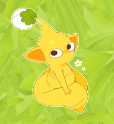 ambiguous_gender anthro ass chubby hips large_ass looking_at_viewer looking_back looking_back_at_viewer mintrimo nintendo nude pikmin pikmin_(species) sitting sitting_down thick_thighs thighs wide_hips yellow_pikmin yellow_skin