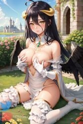 1girls ai_generated albedo_(overlord) artsbuyu bangs black_hair blush breast_grab closed_mouth covering_breasts dress embarrassed feet gloves hair_between_eyes hi_res horns legwear long_hair looking_at_viewer medium_breasts orange_eyes overlord_(maruyama) sidelocks sitting stable_diffusion succubus thighhighs wariza white_dress white_gloves white_legwear white_thighhighs