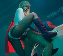 1boy 1girls 3d 3d_(artwork) anal anal_penetration anal_sex ass balls blonde blonde_female blonde_hair blue_eyes boots bulldog_position cape crossover dc dc_comics duo female female_penetrating_male femdom hair human injustice_2 kara_zor-l karen_starr kryptonian leotard looking_at_viewer male male_penetrated malesub marvel marvel_comics medium_hair pegging penetration peter_parker power_girl sex sex_toy spider-man spider-man_(series) strap-on superhero superheroine testicles tracerlover uncensored white_shirt