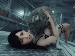 1girls 3d bite black_hair female final_fantasy final_fantasy_vii final_fantasy_vii_remake held_down tagme throat_grab tifa_lockhart wolf zoophilia
