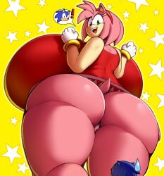 amy_rose ass_bigger_than_head backboob big_ass big_breasts breasts_bigger_than_head clothed colacoot female female_only hyper_ass hyper_breasts sonic_(series) sonic_the_hedgehog