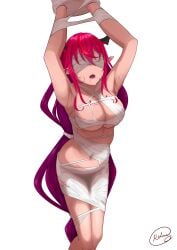 1girls blindfold bondage bound breasts drooling hi_res hololive hololive_english hololive_english_-promise- horn irys long_hair naked nude pointy_ears red_hair restrained rlus solo spider_web sweat tied tied_up virtual_youtuber web_bondage