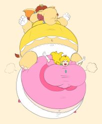 2girls anthro bbw big_breasts bloomers blush breasts bumping comical_weapon dress elephant_daisy expansion female female_only floating full_body_inflation furry huge_breasts inflation inflation_fetish mario_(series) nintendo paintmeanon princess princess_daisy princess_peach round_belly spherical_inflation super_mario_bros._wonder