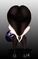 akinama_family_(noir-black-shooter) amen_pose ass bare_ass bare_legs black_lingerie dark_blue_hair female glasses high_heels knees_together_feet_apart milf naoki_akinama_(noir-black-shooter) noir-black-shooter oc original_character praise_da_booty_(meme) purple_eyes semi_nude short_hair