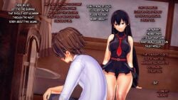 3d akame_(akame_ga_kill!) akame_ga_kill! bed black_hair brown_hair koikatsu large_breasts red_eyes tatsumi_(akame_ga_kill!) text uniform v-kris