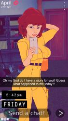 3d april_o'neil april_o'neil_(tmnt_1987) breakwater_ridge breasts dialogue female female_only selfie snapchat teenage_mutant_ninja_turtles tmnt_1987