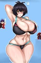 1boy 2girls aged_up alternate_breast_size armpits big_ass big_breasts big_thighs bikini female female_focus knightartist115 male marvel misato_katsuragi multiple_girls neon_genesis_evangelion peni_parker solo_focus spider-man spider-man:_across_the_spider-verse spider-man:_into_the_spider-verse spider-man_(series) tight_fit