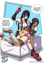 diaper diaper_fetish final_fantasy final_fantasy_vii final_fantasy_vii_remake over_the_knee_spanking punishment spanked spanked_butt spanking spanking_ass text text_bubble tifa_lockhart trap-diaper trap_diaper wet_diaper yuffie_kisaragi