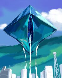 1girls angel_(evangelion) anonymous_artist bodily_fluids city clitoris cum detailed_background eldritch_abomination female gaping gaping_pussy genital_fluids genitals leaking_cum neon_genesis_evangelion octahedron outdoors pussy ramiel sky solo