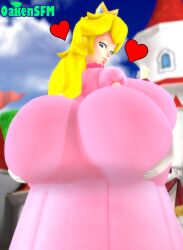 1girls 3d 3d_(artwork) ass_bigger_than_head ass_focus big_ass big_breasts breasts_bigger_than_head clothed female female_only holding_ass holding_own_ass huge_ass huge_breasts hyper_ass hyper_breasts mario_(series) nintendo oakensfm outdoors princess_peach showing_ass solo super_mario_bros. tagme woodworksfm