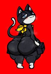 1boy ass_focus atlus bandana big_ass big_ass_(male) big_butt blue_eyes bottom_heavy cat_humanoid cute domestic_cat dumptruck_ass feline furry gay half-closed_eyes huge_ass huge_hips huge_thighs hyper hyper_balls hyper_hips hyper_penis hyper_thighs large_ass looking_at_viewer looking_back male male_focus male_only markings mask megami_tensei_persona morgana_(persona) nanodude78 persona persona_5 red_background shiny_skin simple_background small_feet smile smiley_face smiling smiling_at_viewer solo_male sweat sweating sweaty sweaty_ass sweaty_body sweaty_butt tagme tail_markings thick_thighs two_tone_body two_tone_fur wide_hips