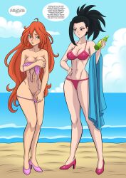 2girls 4kids_entertainment adult_swim anoneysnufftan arabatos beach bikini black_hair bloom_(winx_club) blue_eyes comic_page crossover defeated dialogue eastern_and_western_character embarrassed english_dialogue english_text female female_only high_heels imminent_death killer_lotion long_hair lotion lotion_bottle momo_yaoyorozu multiple_girls my_hero_academia nickelodeon ocean panty_pull penalty_game peril public_topless purple_high_heels pussy rainbow_(animation_studio) red_hair red_high_heeled_shoes sand seaside sky summer sunscreen swimsuit talking_to_another text toonami towel undressing undressing_self untied_bikini water winx_club