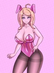 1girls akamatsu_kaede blonde_hair bunny_ears bunny_girl bunnysuit carfound danganronpa danganronpa_v3 female female_only karfound long_hair pink_bunnysuit solo thick_thighs thighhighs thighs