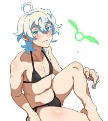 crossdressing femboy mantan painted_nails swimsuit white_hair