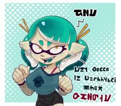 1girls 5_fingers big_breasts bra_strap breasts clothed clothes clothing female female_only hexanne inkling inkling_language lily_(hexanne) nintendo original_character pseudo_hair solo splatoon text