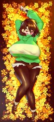 big_breasts chara clothed endless_inferno female female_only huge_breasts nipples_visible_through_clothing no_bra tagme undertale undertale_(series)