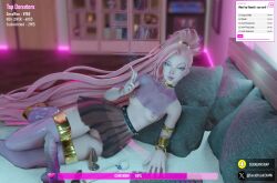 3d absurdres blue_eyes cigarette female highres holding holding_cigarette league_of_legends livestream looking_at_viewer otaviox6 pink_hair seraphine_(league_of_legends) sex_toy smoking