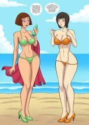 2girls anoneysnufftan arabatos beach bikini black_hair brown_eyes brown_hair comic_page crossover danny_phantom defeated dialogue eastern_and_western_character embarrassed english_text female female_only final_fantasy final_fantasy_vii headband high_heels imminent_death killer_lotion lotion lotion_bottle madeline_fenton multiple_girls ocean outdoors outside penalty_game peril purple_eyes sand seaside short_hair sky summer sunscreen swimsuit text towel undressing water yuffie_kisaragi