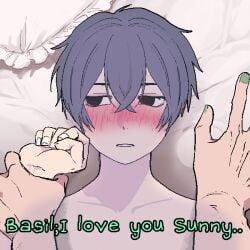 basil_(omori) blush boy_on_boy omori painted_nails pinned_down sunflower_(omori) sunny_(omori) yaoi