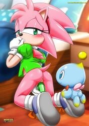 1girls amy_rose bbmbbf bottomless chao chao_(sonic) cheese_the_chao classic_amy_rose cub dildo female masturbation mobius_unleashed palcomix sega sex_toy sonic_(series) sonic_the_hedgehog_(series) vaginal_masturbation vaginal_penetration