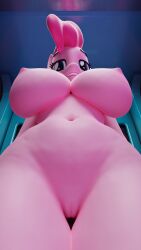 3d_(artwork) absurd_res anthro anthrofied big_breasts breasts digital_media_(artwork) equid equine female floppyhuman friendship_is_magic genitals hair hasbro hi_res low-angle_view mammal my_little_pony pink_hair pinkie_pie_(mlp) pussy solo