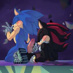 2boys ass bedroom_eyes blush erection gay green_eyes grinding penis polarisart precum pubic_hair red_eyes seductive seductive_eyes seductive_look seductive_smile sega shadow_the_hedgehog smile sonadow sonic_(series) sonic_prime sonic_the_hedgehog sonic_the_hedgehog_(series) yaoi