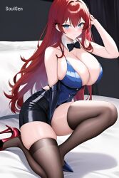 1girls ai_generated big_breasts blue_eyes female female_only high_heels original red_hair solo soulgen tuxedo