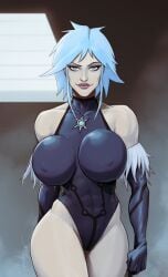 1girls abs athletic athletic_female batman:_assault_on_arkham big_breasts blue_eyes blue_hair bodysuit breasts cameltoe dc dc_comics devil_hs female female_only firestorm_(series) fit fit_female fur_gloves hourglass_figure huge_breasts killer_frost killer_frost_(arkham) light_blue_eyes light_blue_hair looking_at_viewer louise_lincoln medium_hair nipple_bulge nipples_visible_through_clothing raised_eyebrow redraw scene_interpretation smile smiling smirk solo solo_female thick_thighs villain villainess wide_hips