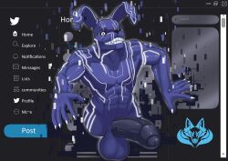 1boy anthro balls blue_body entity erection five_nights_at_freddy's five_nights_at_freddy's:_security_breach fnaf furry humanoid looking_at_viewer male male_only muscular muscular_male mxes_(fnaf) nude penis presenting rabbit security_breach:_ruin solo solo_focus steel_wool_studios twitter