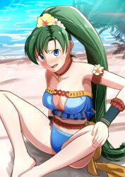 alternate_costume bikini blue_bikini blue_swimsuit boo_cipher0118 breasts female female_only fire_emblem fire_emblem:_the_blazing_blade fire_emblem_heroes lyn_(fire_emblem) lyn_(summer)_(fire_emblem) nintendo official_alternate_costume open_mouth solo swimsuit