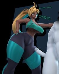 1boy 1girls 2023 3d 3d_(artwork) 3d_model blonde_hair brazilian breasts brown_skin carol_(carro3dsculpts) carro3dsculpts clothed clothed_female_nude_male dark-skinned_female dark_skin erection eyeliner hand_on_hip hourglass_figure human human_only long_hair melanin multicolored_hair muscular_male ponytail sports_bra sportswear standing teal_hair text thick thick_thighs thighs thin_waist thunder_thighs two_tone_hair underboob unseen_male_face wide_hips yoga_pants