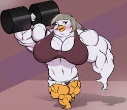 anthro avian bentina_beakley biceps big_breasts bird blush blushing bra breasts cleavage colored disney duck ducktales ducktales_(2017) female gilf grey_hair hair huge_breasts hyper hyper_muscles large_breasts long_hair milf muscles muscular muscular_arms muscular_female muscular_legs muscular_thighs panties pecs samboga sbshouseofpancakes weights