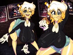 1girl 1girls ass breasts bubble_butt busty chalice cookie cuphead:_the_delicious_last_course cuphead_(game) eyelashes fat_ass fat_breasts female female_only gloves hourglass_figure huge_breasts ms._chalice poster ray54612277 skirt skirt_lift the_cuphead_show thick_thighs thighs tongue_out