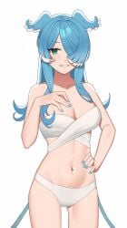 blue_eyes blue_hair dragon_girl elira_pendora hand_on_hip karassawa looking_at_viewer medium_breasts nijisanji nijisanji_en panties solo underwear underwear_only virtual_youtuber