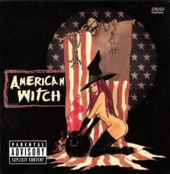 2006 album_cover american_flag american_witch armwear ass breasts casual cauldron clothing convenient_censoring david_hartman exposed_torso female headwear human legwear long_hair lower_back_tattoo official_art pale_skin parental_advisory pinup red_hair rob_zombie sideshowmonkey skeleton tattoo witch witch_hat