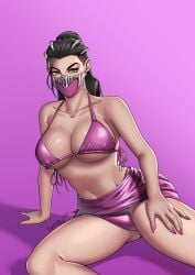 1girls big_breasts bikini bikini_top breasts cleavage female female_only fully_clothed hand_on_thigh looking_at_viewer mask masked_female mileena mortal_kombat mortal_kombat_1_(2023) pink_bikini revealing_clothes skimpy_clothes thick_thighs thotlerrr treartz