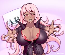 ai:_the_somnium_files ai:_the_somnium_files_-_nirvana_initiative beauty_mark big_breasts blonde_hair carfound huge_breasts hugging karfound large_breasts long_hair red_eyes solo tama_(ai:_the_somnium_files) tan_body white_hair