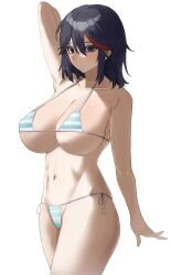 1girls bikini black_hair blue_eyes breasts female female_only huge_breasts kataku_musou kill_la_kill light-skinned_female light_skin matoi_ryuuko micro_bikini striped_bikini