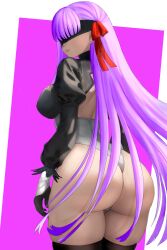 1girls ass bb_(fate) blindfold breasts bubble_butt dat_ass fate/grand_order fate_(series) female hi_res highleg_leotard huge_ass large_breasts leotard long_hair nier nier:_automata purple_hair raskasar yorha_2b_(cosplay)