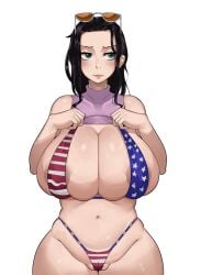 american_flag_bikini areolae big_breasts bikini black_hair blue_eyes bobtheneet female female_only milf nico_robin one_piece panties post-timeskip solo sunglasses tagme white_background