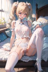 1girls ai_generated barbara_(genshin_impact) blonde_hair blue_eyes blush female genshin_impact high_heels nervous source_request stable_diffusion